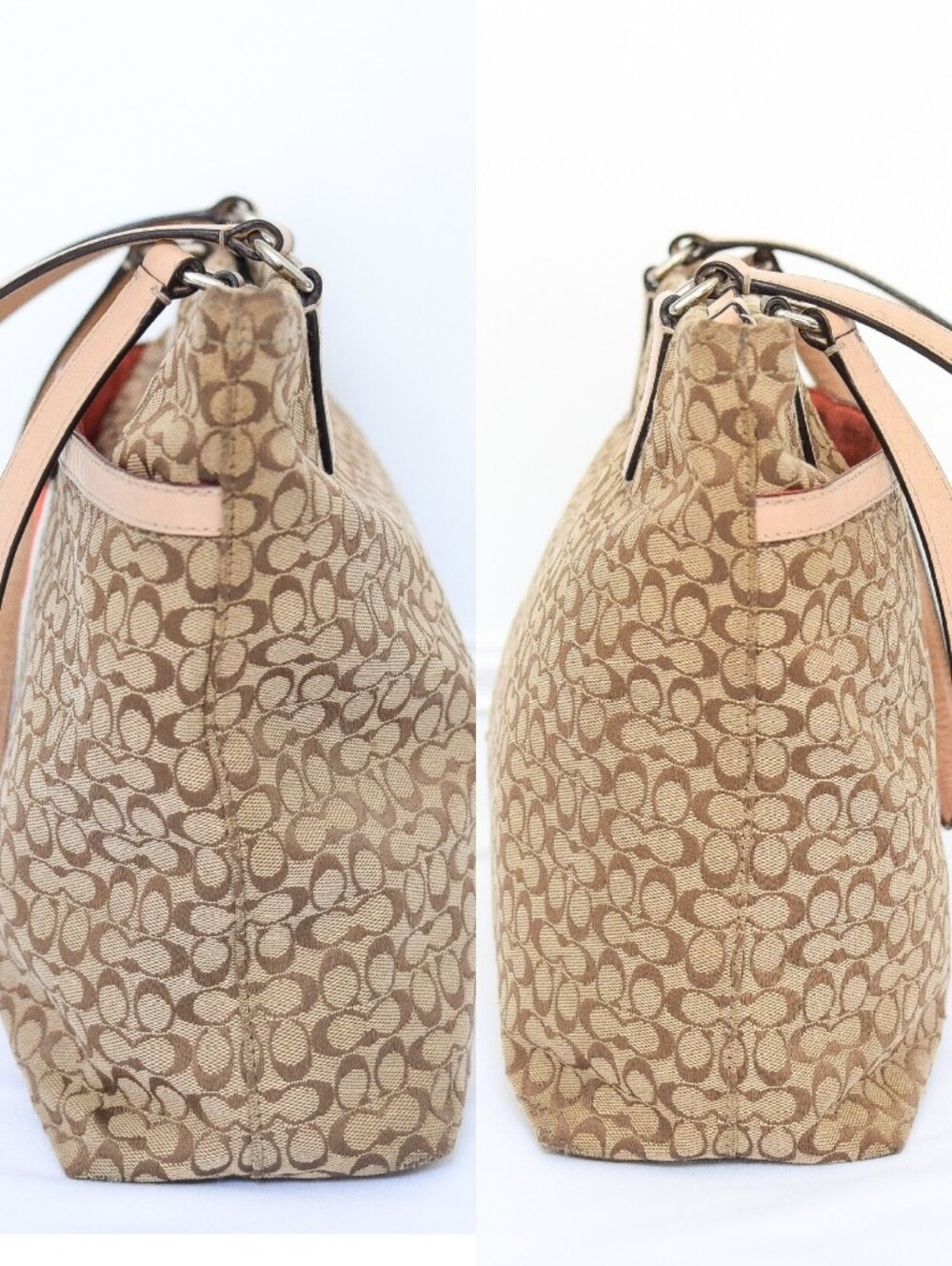 Coach Signature Stripe Monogram Tote Shoulder Bag Khaki Orange F27008 Y2K Preppy - Picture 6 of 16